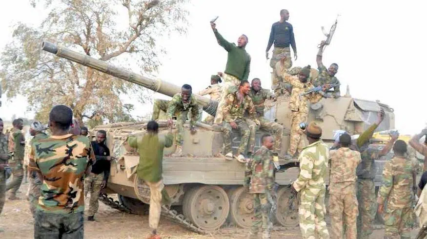 Nigerian troops celebrate victory