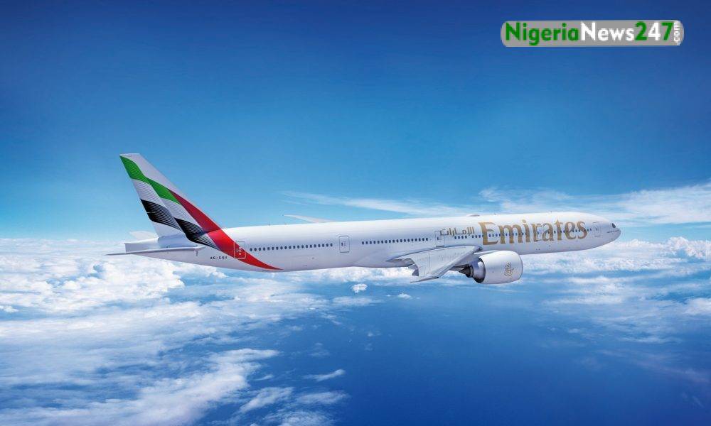 Flying Emirates plane
