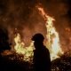 Wildfire Firefighters tackle a forest fire around the village of Eiriz in Baiao north of Portugal on July 15 2022