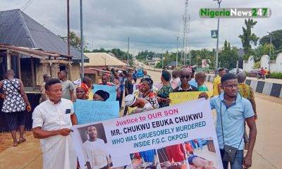 Okposi-Ukwu Community protesting the killing of Master Ebuka Chukwu in FGC Okposi